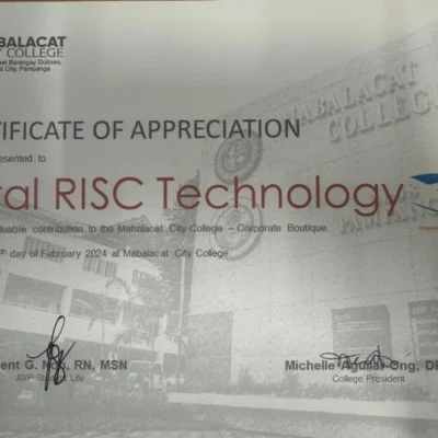 TRT's Certificate of Appreciation from MCC recognizing its contributions to Corporate Social Responsibility in a corporate boutique.